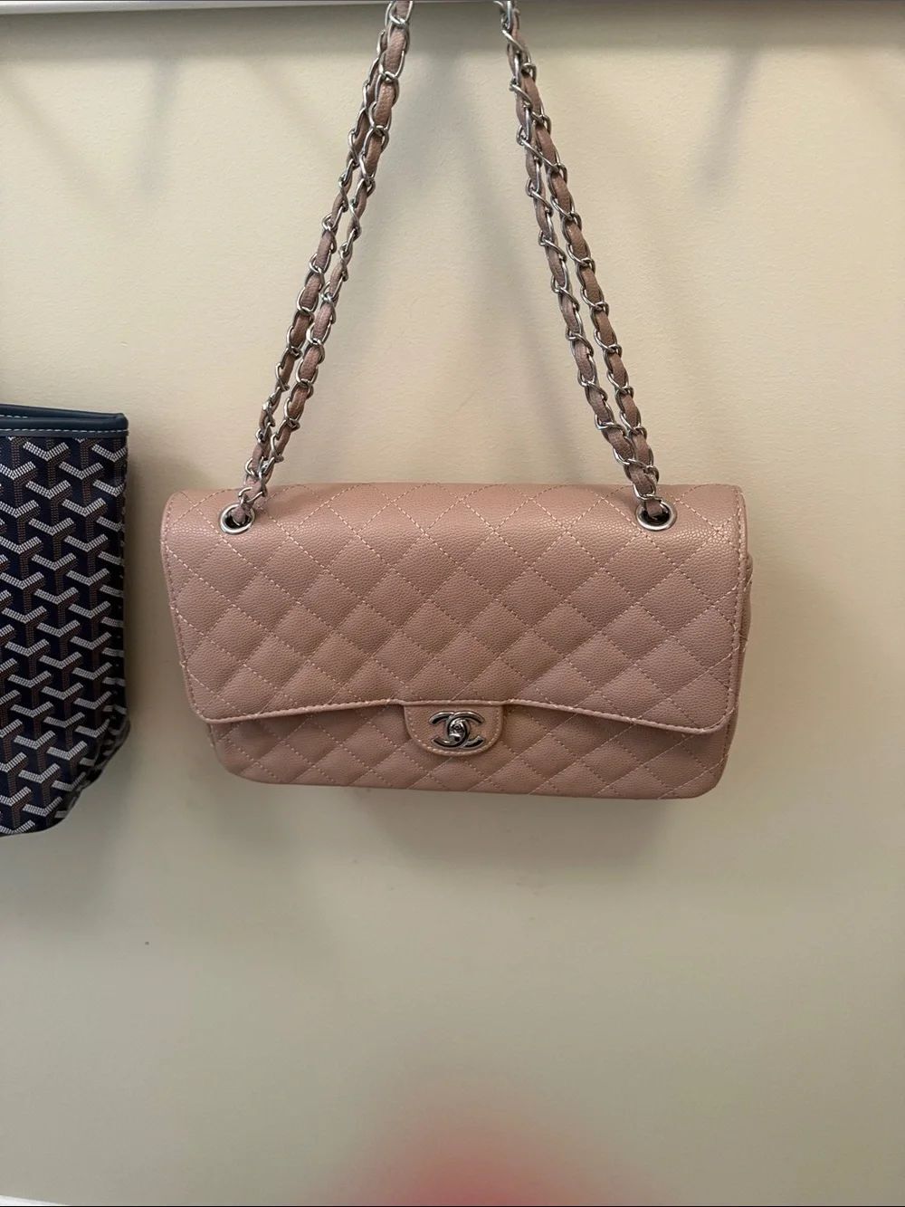 Quilted Double Flap Shoulder Bag - Nude Pink